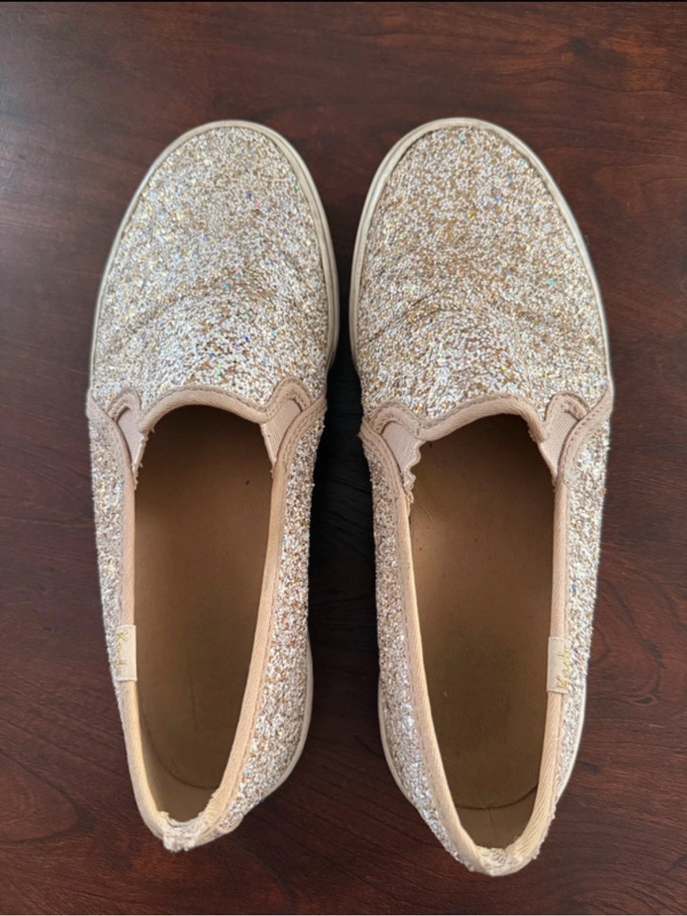 Keds Glitter Slip-On Sneakers in Champagne Gold